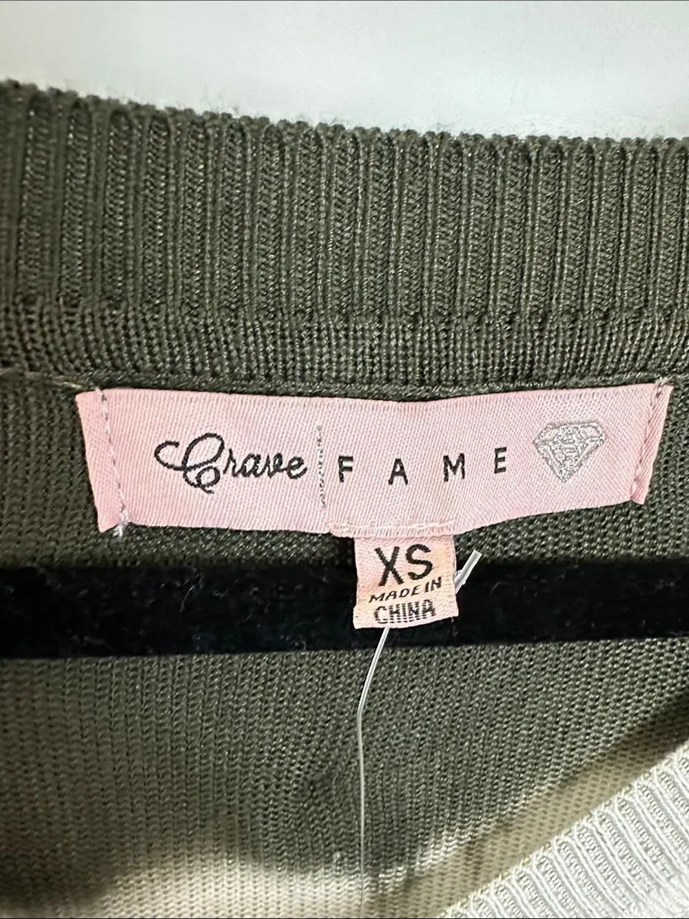 CRAVE FAME Olive & White Tie-Dye V-Neck Sweater